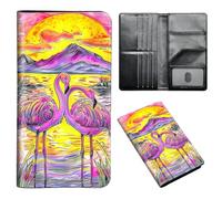 ETLKJVBL Passport Holder for Travel Accessory, Leather Passport Cover with Space for Documents and Family Photos, Travel Passport Credit Card Wallet for Women Men-4, Two Pink Flamingos Wading, Art