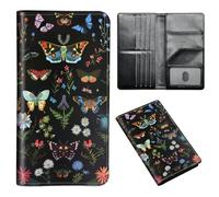 ETLKJVBL Passport Holder for Travel Accessory, Leather Passport Cover with Space for Documents and Family Photos, Travel Passport Credit Card Wallet for Women Men-9, Colorful Moths Flower, Art Deco