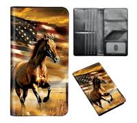 ETLKJVBL Passport Holder for Travel Accessory, Leather Passport Cover with Space for Documents and Family Photos, Travel Passport Credit Card Wallet for Women Men-7, Horse American Flag, Art Deco