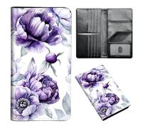 ETLKJVBL Passport Holder for Travel Accessory, Leather Passport Cover with Space for Documents and Family Photos, Travel Passport Credit Card Wallet for Women Men-5, Purple Flowers, Art Deco