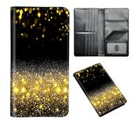 ETLKJVBL Passport Holder for Travel Accessory, Leather Passport Cover with Space for Documents and Family Photos, Travel Passport Credit Card Wallet for Women Men-5, Golden Glitter, Art Deco