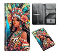 ETLKJVBL Passport Holder for Travel Accessory, Leather Passport Cover with Space for Documents and Family Photos, Travel Passport Credit Card Wallet for Women Men-7, Beautiful Indigenous Women, Art