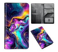 ETLKJVBL Passport Holder for Travel Accessory, Leather Passport Cover with Space for Documents and Family Photos, Travel Passport Credit Card Wallet for Women Men-6, Colorful Marble, Art Deco