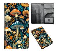 ETLKJVBL Passport Holder for Travel Accessory, Leather Passport Cover with Space for Documents and Family Photos, Travel Passport Credit Card Wallet for Women Men-15, Mushroom Forest Tapestry, Art
