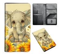 ETLKJVBL Passport Holder for Travel Accessory, Leather Passport Cover with Space for Documents and Family Photos, Travel Passport Credit Card Wallet for Women Men-7, Cute Elephant Sunflower, Art Deco
