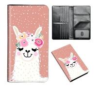 ETLKJVBL Passport Holder for Travel Accessory, Leather Passport Cover with Space for Documents and Family Photos, Travel Passport Credit Card Wallet for Women Men-5, Alpaca Wearing Flowers, Art Deco