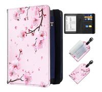 ETLKJVBL Passport Holder for Travel, Exquisite Leather Passport Holder with RFID Blocking Sleeves - Stylish Travel passport covers for Women and Men, Pink Peach Blossom, Art Deco