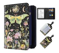 ETLKJVBL Passport Holder for Travel, Exquisite Passport Holder - Leather Travel Passport Covers RFID Blocking Sleeves - Passport Wallet for Men and Women, Butterfly in Flowers, Art Deco