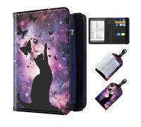 ETLKJVBL - Passport Holder for Travel, Exquisite Passport Holder - Leather Travel Passport Covers, RFID Blocking Sleeves, Passport Wallet for Men Women, Cat reaching for the butterfly, Art Deco