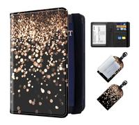 ETLKJVBL Passport Holder for Travel for Woman and Man, Exquisite Leather Passport Holder - RFID Blocking Sleeves - Stylish Travel Wallet with Luggage Tags, Rose Gold Glitter Falling, Art Deco