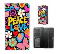 ETLKJVBL RFID Blocking Leather Wallet for Women and Men- Compact Bifold Credit Card Holder with RFID Protection, Small Ladies Slim Minimalist Wallet-21, Colorful Peace Love Hippie, Art Deco