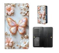 ETLKJVBL RFID Blocking Leather Wallet for Women and Men- Compact Bifold Credit Card Holder with RFID Protection, Small Ladies Slim Minimalist Wallet-17, Butterfly with Pearls and Flowers, Art Deco