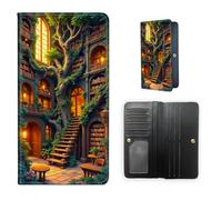 ETLKJVBL RFID Blocking Leather Wallet for Women and Men- Compact Bifold Credit Card Holder with RFID Protection, Small Ladies Slim Minimalist Wallet-21, Enchanted Tree Library Mansion, Art Deco