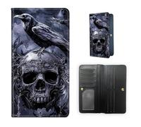 ETLKJVBL RFID Blocking Leather Wallet for Women and Men- Compact Bifold Credit Card Holder with RFID Protection, Small Ladies Slim Minimalist Wallet-14, Black Bird Sit on Top of Skull, Art Deco