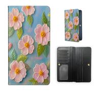 ETLKJVBL RFID Blocking Leather Wallet for Women and Men- Compact Bifold Credit Card Holder with RFID Protection, Small Ladies Slim Minimalist Wallet-19, Pink Flowers on Blue Background, Art Deco