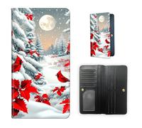 ETLKJVBL RFID Blocking Leather Wallet for Women and Men- Compact Bifold Credit Card Holder with RFID Protection, Small Ladies Slim Minimalist Wallet-16, Cardinals Snow White Pine Trees, Art Deco