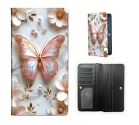ETLKJVBL RFID Blocking Leather Wallet for Women and Men- Compact Bifold Credit Card Holder with RFID Protection, Small Ladies Slim Minimalist Wallet-18, Elegant Pink Butterfly with Pearls, Art Deco