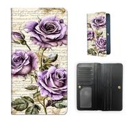 ETLKJVBL RFID Blocking Leather Wallet for Women Men Compact Credit Card Holder RFID Protection Slim Minimalist Wallet for Small Women 14, Watercolor Painting of Purple Roses, Art Deco