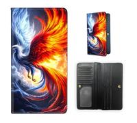 ETLKJVBL RFID Blocking Leather Wallet for Women Men Compact Credit Card Holder RFID Protection Slim Minimalist Wallet for Small Women 9, Phoenix orange and blue, Art Deco