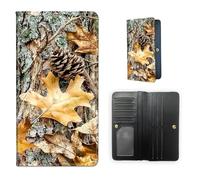 ETLKJVBL RFID Blocking Leather Wallet for Women Men Compact Folding Credit Card Holder with RFID Protection Small Women Wallet Slim Minimalist 14, Camouflage leaves, pine cones on the tree, Art Deco