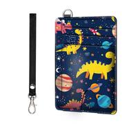 ETLKJVBL RFID Blocking Slim Wallet for Men & Women - Front Pocket Minimalist Card Holder with Air Tag Wallet Function - Credit Card Protector and Stylish Design, Colorful Cartoon Dinosaurs, Minimalist