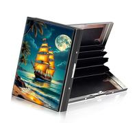 ETLKJVBL RFID Credit Card Holder Accordion Style, Metallic Slim Wallet with RFID Blocking Protector Sleeves, Stylish Credit Card Case for Women and Men-25, Sailing Ship by Moonlit Beach, 3.74 x 2.56 x