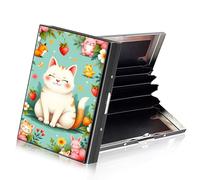 ETLKJVBL RFID Credit Card Holder Accordion Style, Metallic Slim Wallet with RFID Blocking Protector Sleeves, Stylish Credit Card Case for Women and Men-22, Chubby Cat with Forest Friends, 3.74 x 2.56