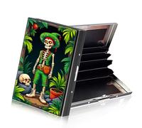 ETLKJVBL RFID Credit Card Holder Accordion Style, Metallic Slim Wallet with RFID Blocking Protector Sleeves, Stylish Credit Card Case for Women and Men-22, Skeleton in Green Outfit by Jungle, 3.74 x