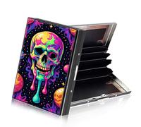 ETLKJVBL RFID Credit Card Holder Accordion Style, Metallic Slim Wallet with RFID Blocking Protector Sleeves, Stylish Credit Card Case for Women and Men-21, Skull with Planets, 3.74 x 2.56 x 0.59
