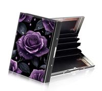 ETLKJVBL RFID Credit Card Holder Accordion Style, Metallic Slim Wallet with RFID Blocking Protector Sleeves, Stylish Credit Card Case for Women and Men-22, Purple Roses with Dew Drops, 3.74 x 2.56 x
