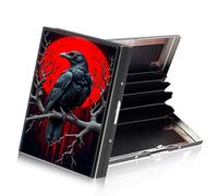ETLKJVBL RFID Credit Card Holder Accordion Style, Metallic Slim Wallet with RFID Blocking Protector Sleeves, Stylish Credit Card Case for Women and Men-25, Raven on Branch Red Moon, 3.74 x 2.56 x 0.59
