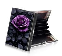 ETLKJVBL RFID Credit Card Holder Accordion Style, Metallic Slim Wallet with RFID Blocking Protector Sleeves, Stylish Credit Card Case for Women and Men-21, Purple Rose with Dew, 3.74 x 2.56 x 0.59
