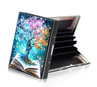 ETLKJVBL RFID Credit Card Holder for Women Metallic Accordion Style RFID Blocking Sleeves Stylish Credit Card Holder for Men 3, Colourful tree growth book, 3.74 x 2.56 x 0.59 Inches, Minimalist
