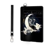 ETLKJVBL - Slim minimalist RFID blocking wallet for men and women, keeps your credit cards and personal information safe, business card security pockets, Skeleton sitting on the moon, Minimalist