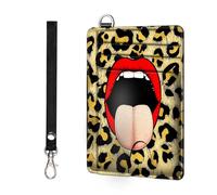 ETLKJVBL - Slim minimalist RFID blocking wallet for men and women, keeps your credit cards and personal information safe, business card security pockets, Red lips against leopard pattern, Minimalist