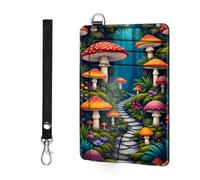 ETLKJVBL Slim RFID Blocking Wallet Minimalist Front Pocket Card Holder, Secure Leather Credit Card Case with Security Pockets for Men and Women-28, Magical Mushroom Forest Path, Minimalist