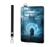 ETLKJVBL Slim RFID Blocking Wallet Minimalist Front Pocket Card Holder, Secure Leather Credit Card Case with Security Pockets for Men and Women-30, Warrior Before Magical Portal, Minimalist