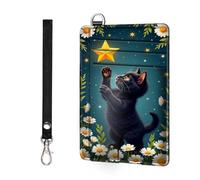 ETLKJVBL Slim RFID Blocking Wallet Minimalist Front Pocket Card Holder, Secure Leather Credit Card Case with Security Pockets for Men and Women-28, Black Kitten Reaching for Star, Minimalist