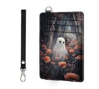 ETLKJVBL Slim Wallet Credit Card Protector Rfid Blocking Sleeves, Ultimate Protection for Credit Cards, Passport, and Money,Sleek and Stylish Design for Men and Women, Orange Flower Surrounded Ghost