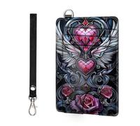 ETLKJVBL Slim Wallet for RFID Blocking Wallet, Slim and Stylish Wallet with Multiple Card Slots and Business Card Holder, Credit Card Protector Sleeves, Hearts Pink Roses and White Angel Wings