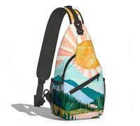 ETLKJVBL Sling Chest Bag for Women & Men, Large Capacity Crossbody Bag with 50" Adjustable Strap for Travel-19, Sun Setting Over Mountains, Large: 19.7" × 9.5" × 3.5", Art Deco