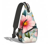 ETLKJVBL Sling Chest Bag for Women & Men, Large Capacity Crossbody Bag with 50" Adjustable Strap for Travel-23, Pink and White Flowers on Blue, Large: 19.7" × 9.5" × 3.5", Art Deco