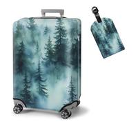 ETLKJVBL Stretch Suitcase Covers - Washable Waterproof Dustproof Luggage Cover with Adjustable Straps and Cute Luggage Tag, 8, Evergreen Forest, M - Fits 22 - 24 Inch, Art Deco
