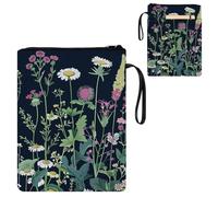 ETLKJVBL Water-Resistant Canvas Book Sleeve with Zipper & Front Pocket, Botanical Fleur 800D Heavy Duty Book Protector for Hardcovers, Portable Pouch with Handle