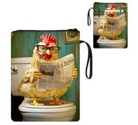 ETLKJVBL Water-Resistant Canvas Book Sleeve with Zipper & Front Pocket, Chicken Holding the Newspape 800D Heavy Duty Book Protector for Hardcovers, Portable Pouch with Handle