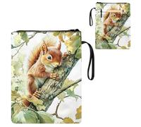 ETLKJVBL Water-Resistant Canvas Book Sleeve with Zipper & Front Pocket, Cute Little Squirrel 800D Heavy Duty Book Protector for Hardcovers, Portable Pouch with Handle