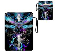 ETLKJVBL Water-Resistant Canvas Book Sleeve with Zipper & Front Pocket, Dragonfly in Blue Purple Shades 800D Heavy Duty Book Protector for Hardcovers, Portable Pouch with Handle