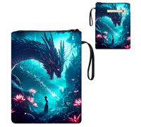 ETLKJVBL Water-Resistant Canvas Book Sleeve with Zipper & Front Pocket, Epic Dragon 800D Heavy Duty Book Protector for Hardcovers, Portable Pouch with Handle