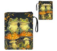 ETLKJVBL Water-Resistant Canvas Book Sleeve with Zipper & Front Pocket, Frogs Sitting on Mushrooms 800D Heavy Duty Book Protector for Hardcovers, Portable Pouch with Handle