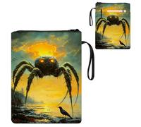 ETLKJVBL Water-Resistant Canvas Book Sleeve with Zipper & Front Pocket, Giant Spider and Raven at Sunset 800D Heavy Duty Book Protector for Hardcovers, Portable Pouch with Handle